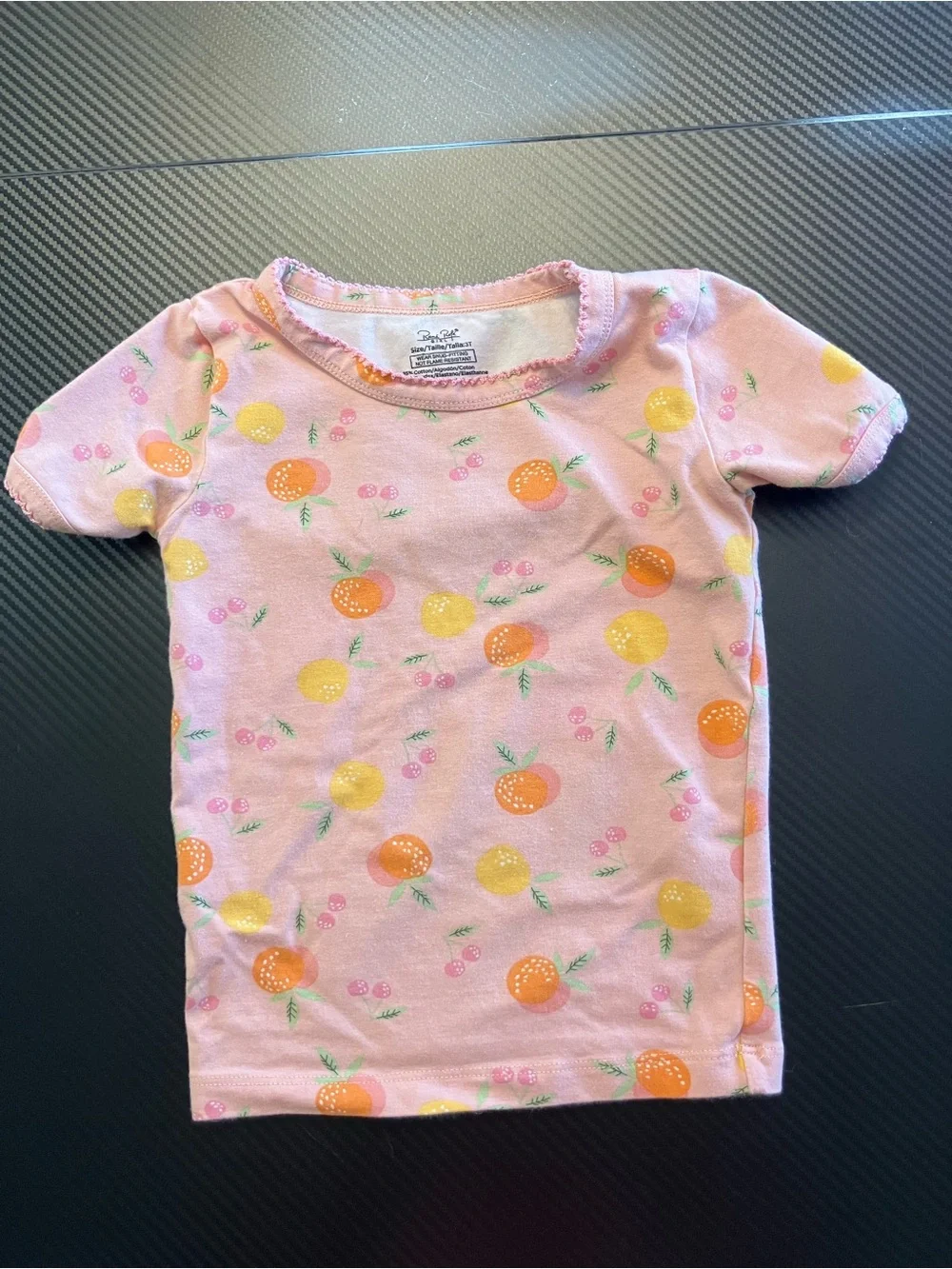 Rene Rofe Pink Short Sleeve Tee with Orange & Yellow Fruit Print